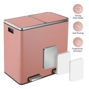 Arlopu 2x6 Gallon Dual Trash Can, 48L Stainless Steel Rectangular Dual Compartment Garbage Can Recycling Bin for Kitchen, Bathroom